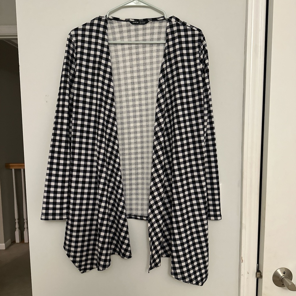 Black and White Checkered Open Cardigan